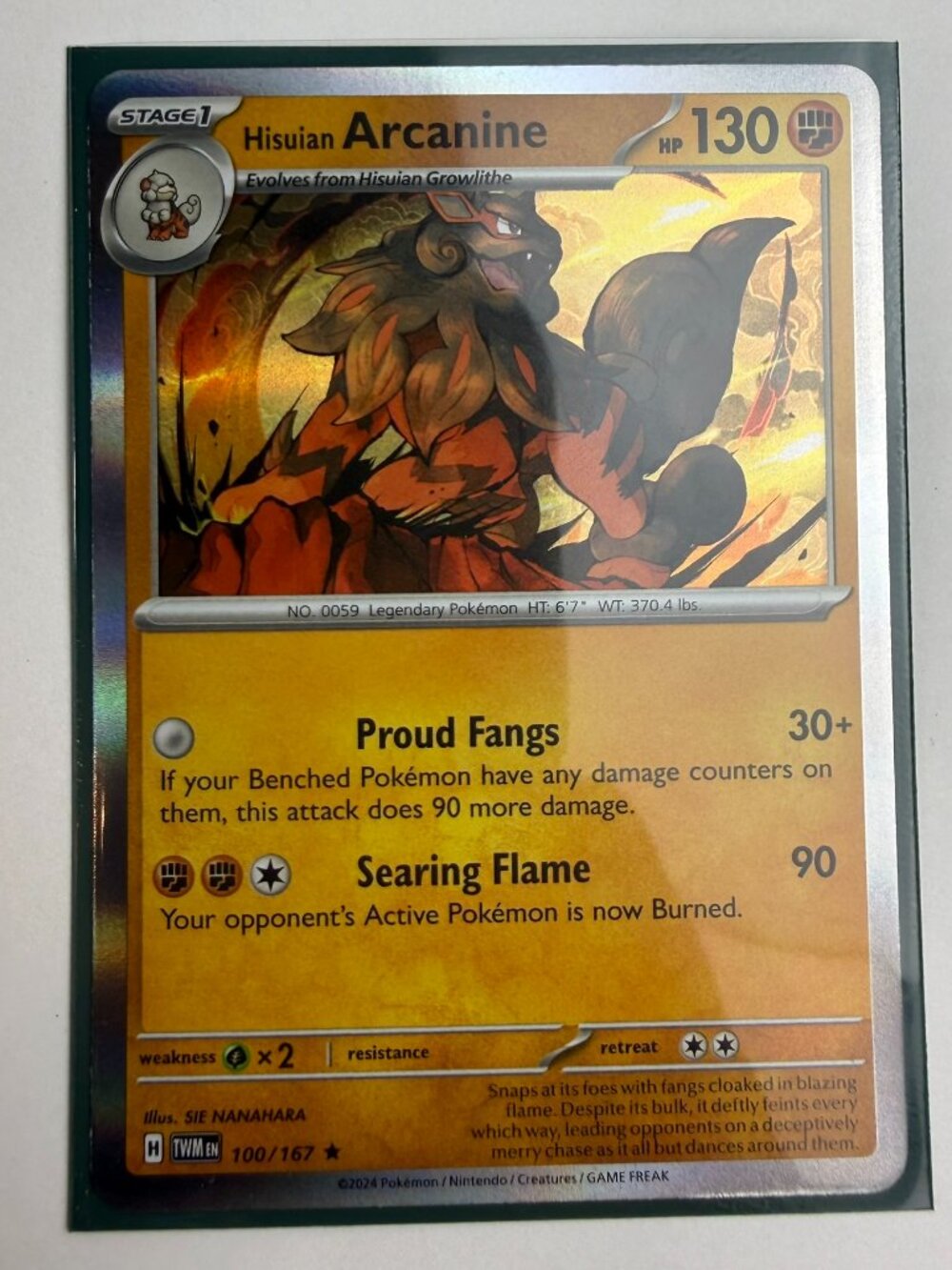 Hisuian Arcanine 100/167 Holo SV: Twilight Masquerade Pokémon TCG LP 2024